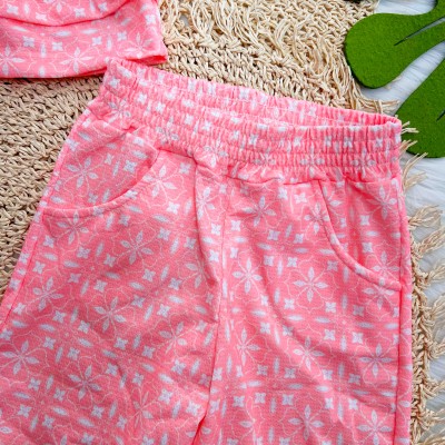 Conj. Bata e Calça Pantacourt Floral - Rosa